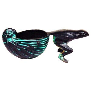 Vintage Whimsical MCM Asian Inspired Bronze Frog Pulling an Upturned Shell 1950s